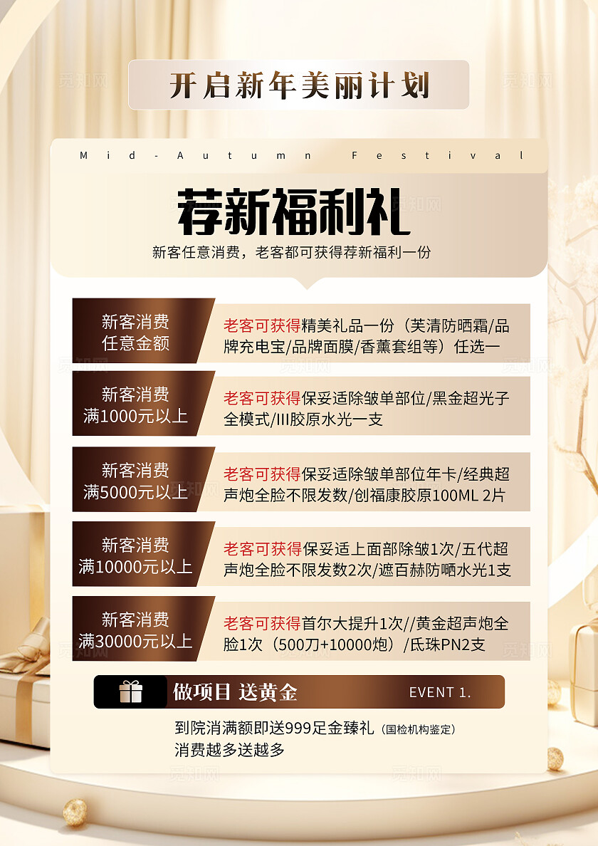 金色铜版纸双面印刷美业宣传海报