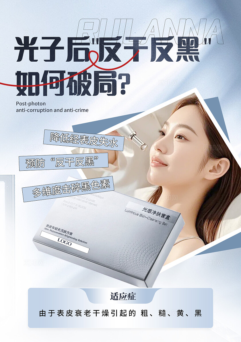 蓝色医美超能光感净肤套盒台卡正面宣传海报