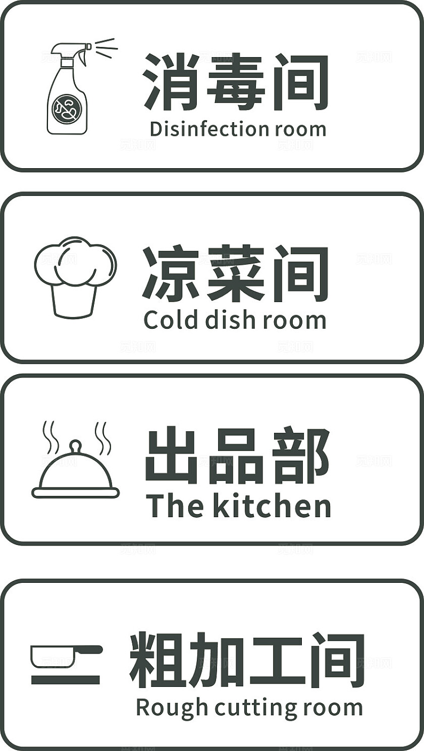 白底绿字消毒间凉菜间出品部粗加工间门牌非转曲常规