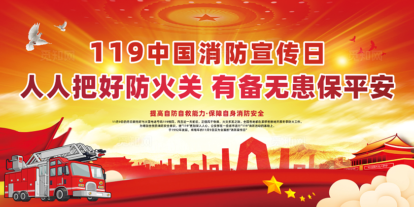119全国消防安全日防范火灾展板119全国消防日宣传栏