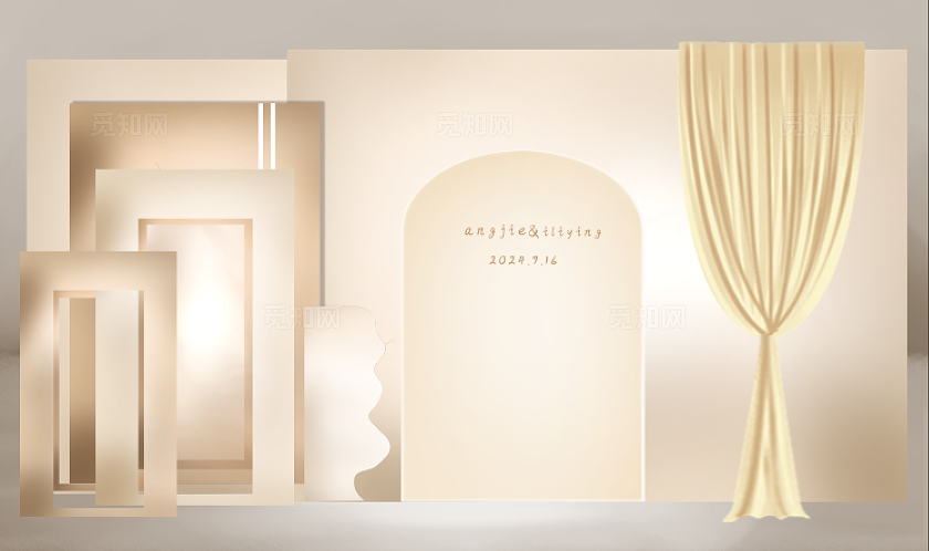 香槟色韩式婚礼舞台效果图