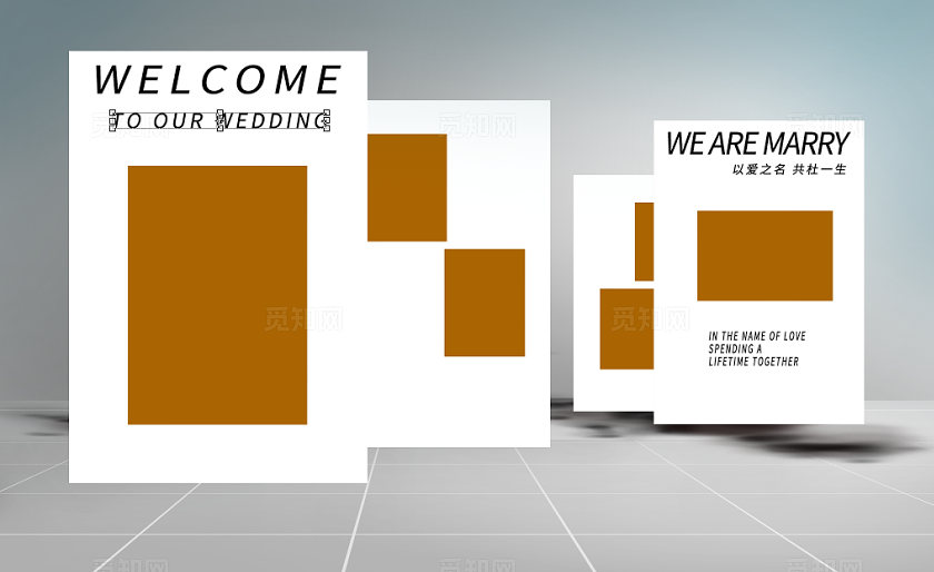 白色韩式婚礼照片墙效果图