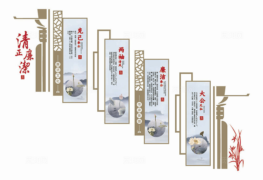 中式廉政文化楼梯展板
