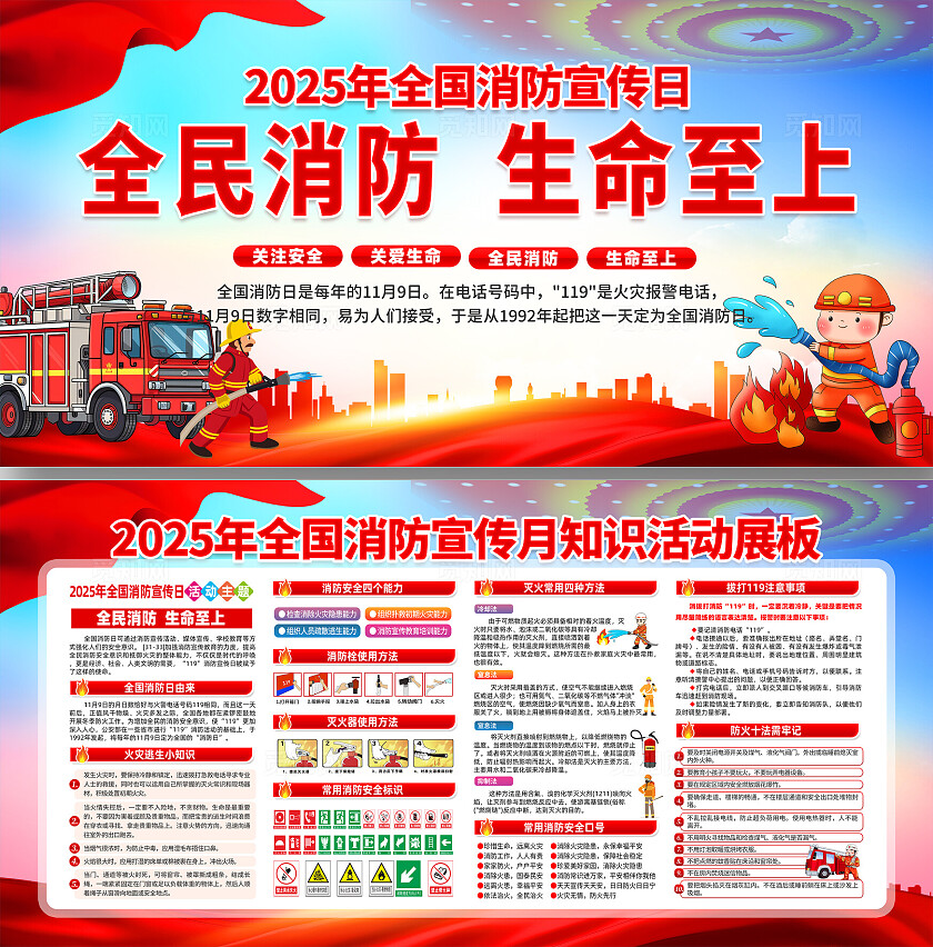 2025全国消防日消防安全宣传月知识宣传栏展板