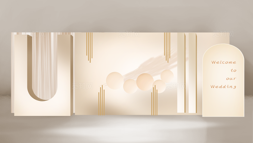 香槟色韩式婚礼迎宾区效果图