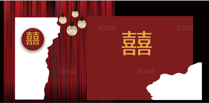 红色新中式中国风婚礼迎宾区效果图