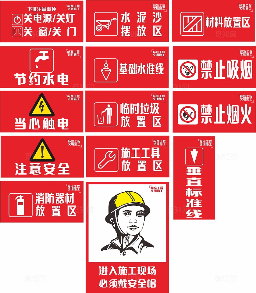 红色施工现场佩戴安全帽温馨提示非转曲常规