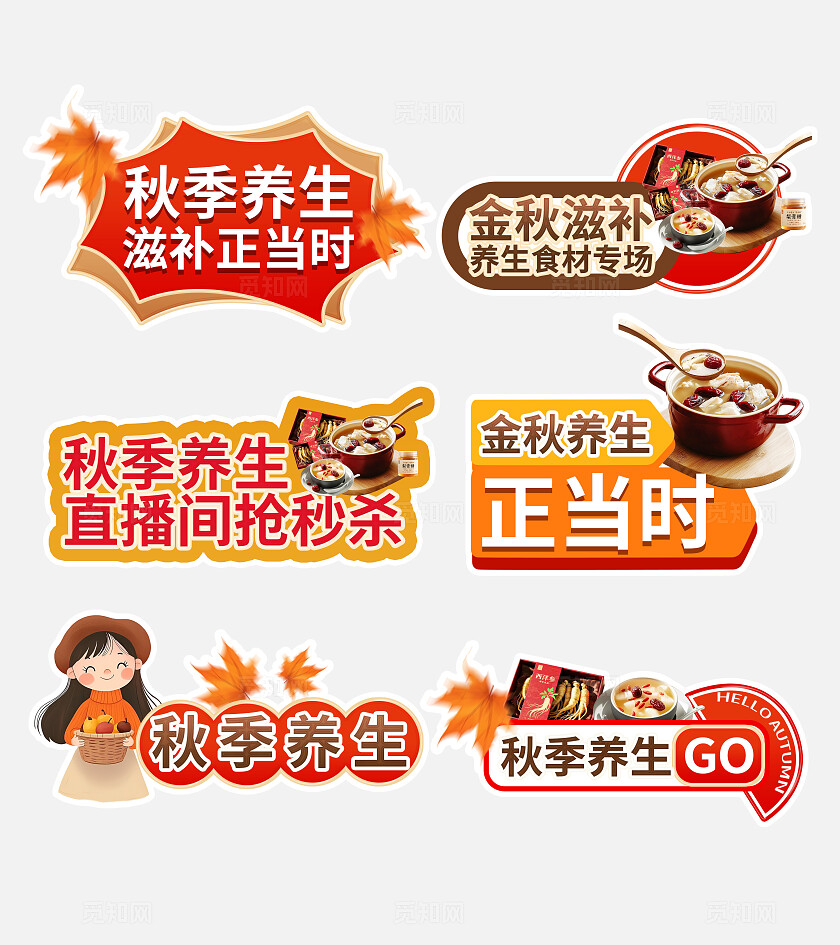 插画风潮流秋季商超电商促销养生节健康食材电商通用直播手举牌
