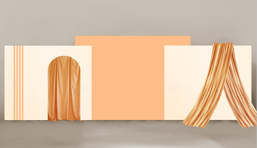 香槟橙撞色韩式婚礼舞台效果图