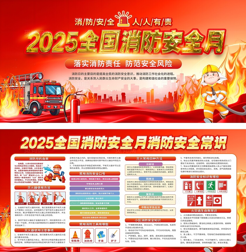 2025年全国消防宣传月主题宣传展板