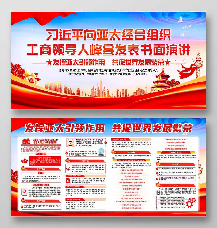 蓝色亚太经合组织工商领导人峰会发表书面演讲宣传栏亚太经合组织峰会发表书面演讲