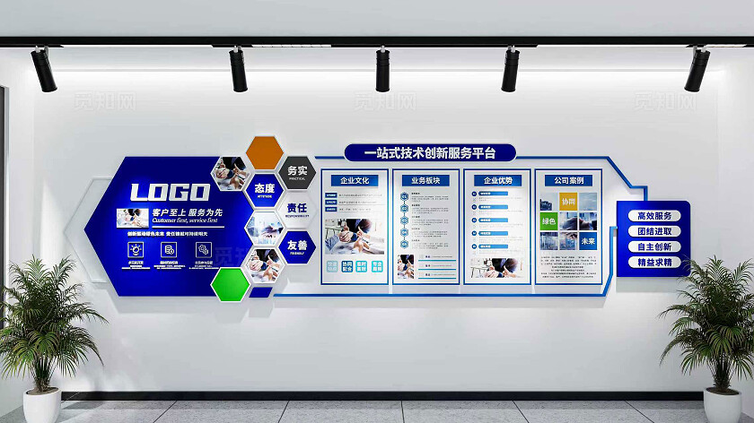 蓝色企业公司简介介绍文化墙