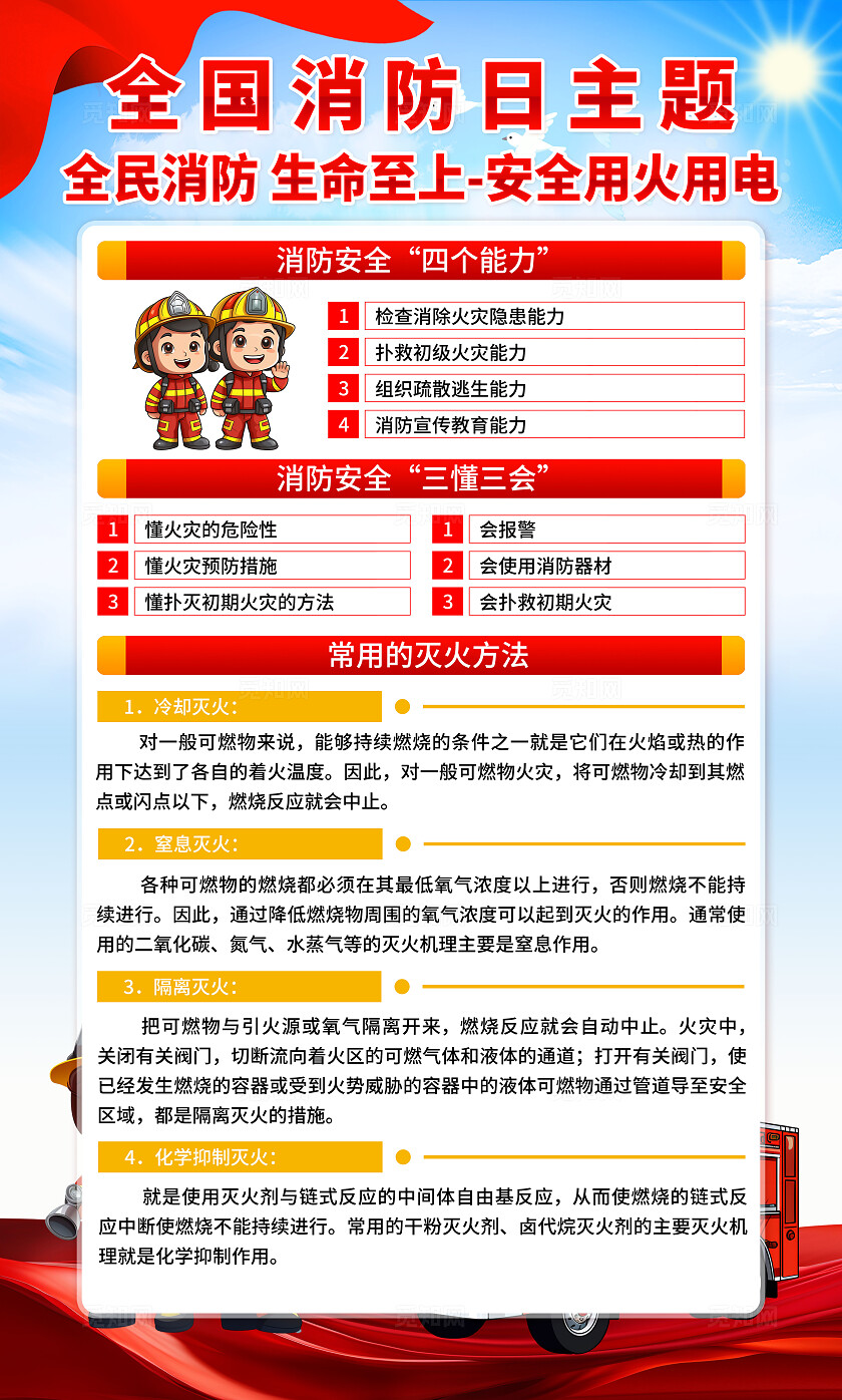 红色大气全国消防日主题宣传海报消防教育宣传栏展板