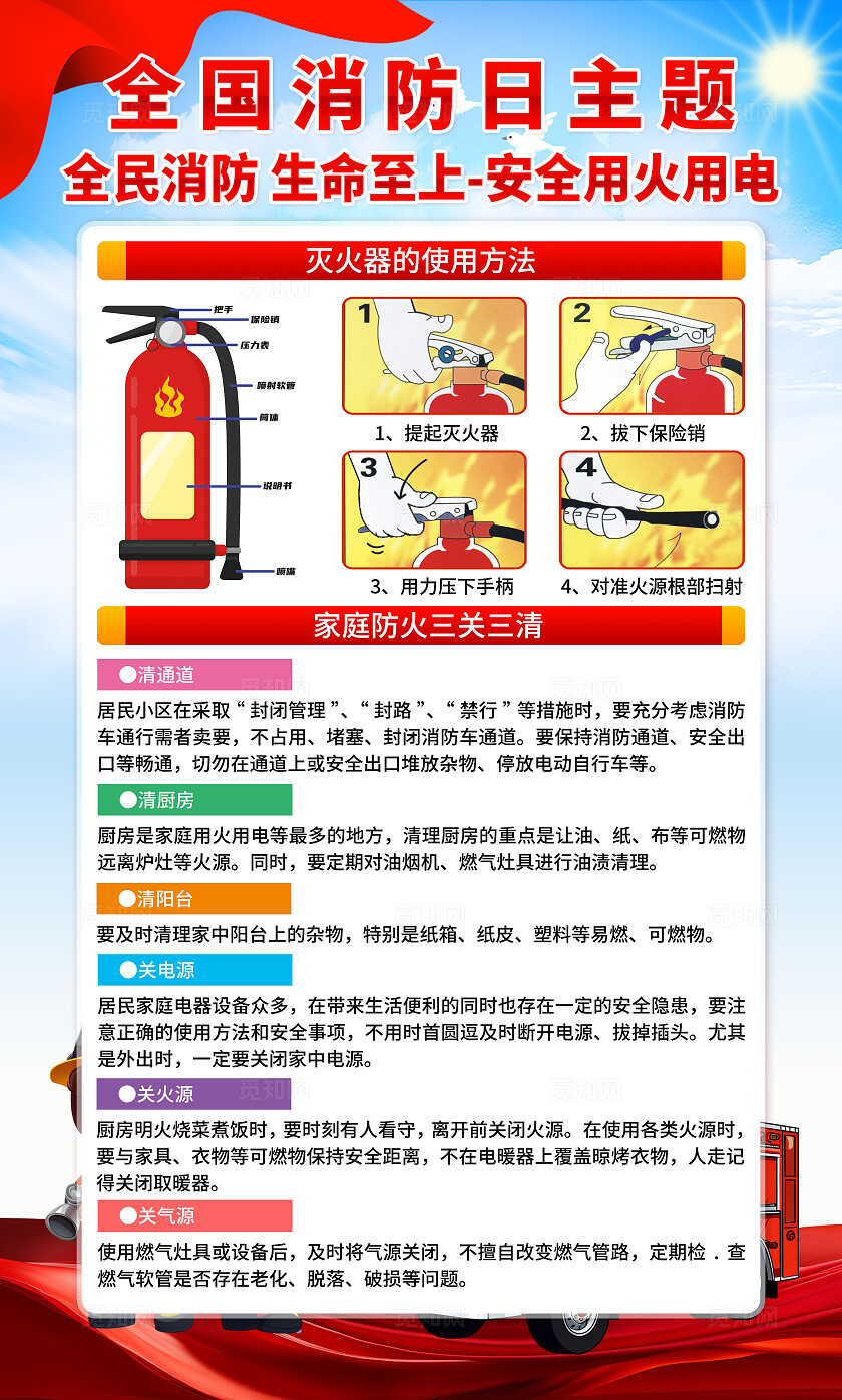 红色大气全国消防日主题宣传海报消防教育宣传栏展板