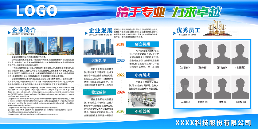 蓝色简约企业简介企业文化文化展板设计企业文化墙背景