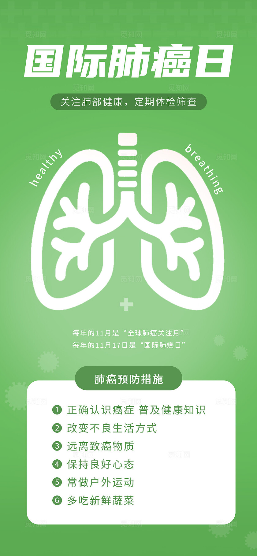 绿色清新国际肺癌日宣传海报