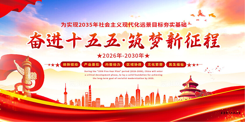 红色大气奋进十五五 筑梦新征程 宣传背景展板