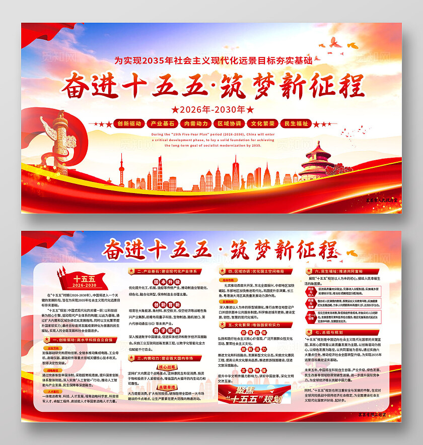 红色大气奋进十五五 筑梦新征程 宣传背景展板