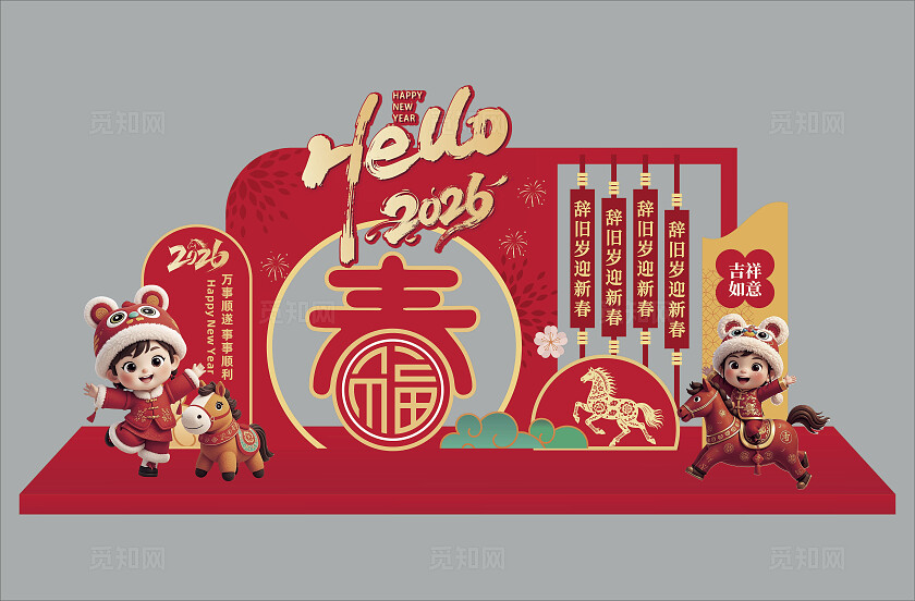 2026年红色大气马年大吉万事如意新年春节马年美陈