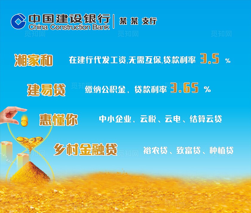 蓝色中国建设银行金融贷展板非转曲宣传
