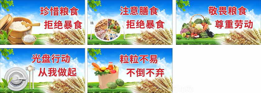蓝色珍惜粮食敬畏粮食展板非转曲宣传