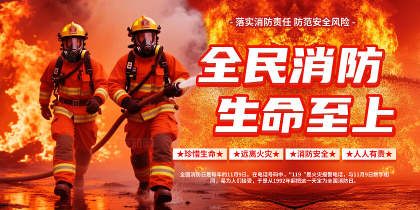 2025全国消防安全宣传日119防火宣传展板展架