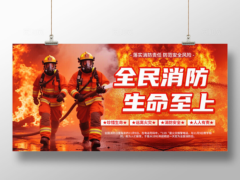 2025全国消防安全宣传日119防火宣传展板展架