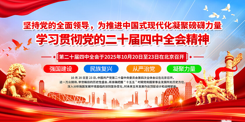 蓝色学习贯彻党的二十届四中全会精神宣传展板设计