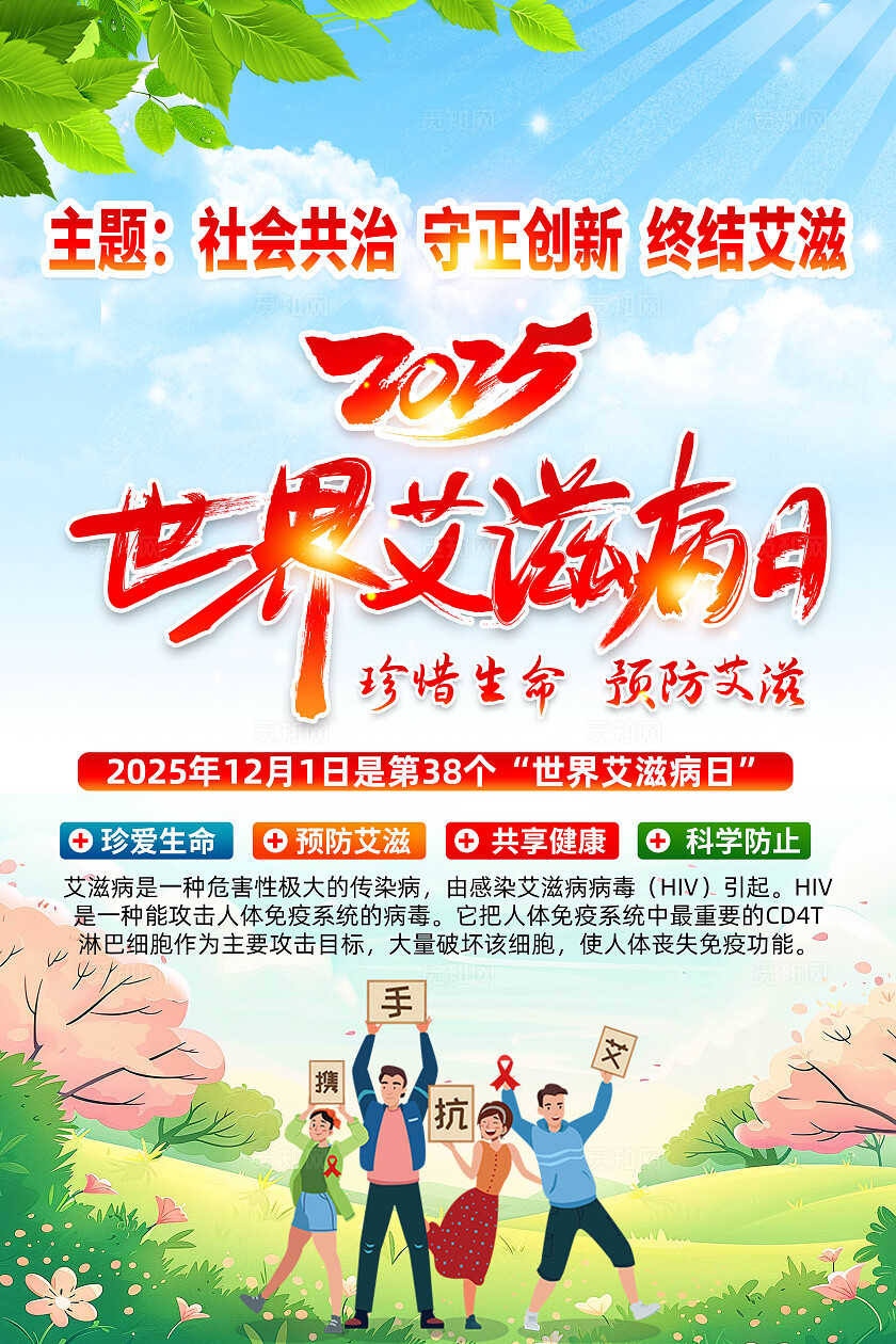 2025年卡通世界艾滋病日宣传海报展板