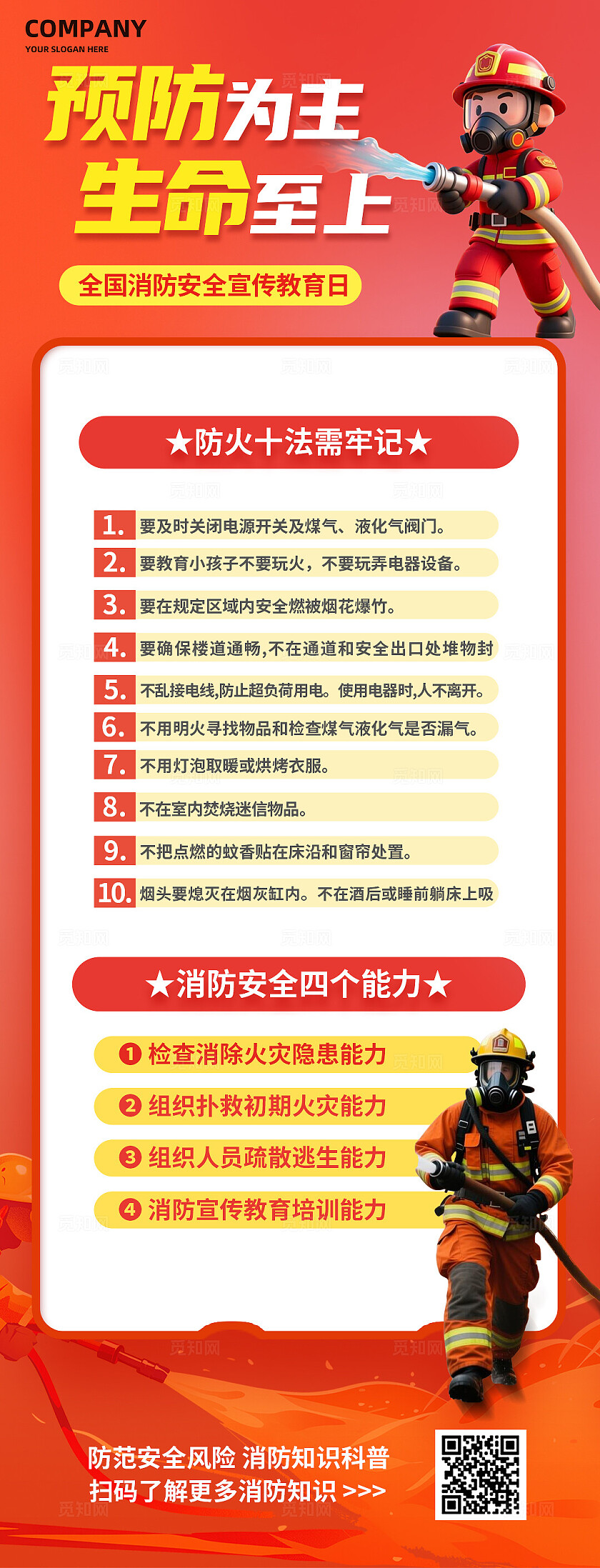 红色大气2025消防安全宣传月消防知识科普宣传长图