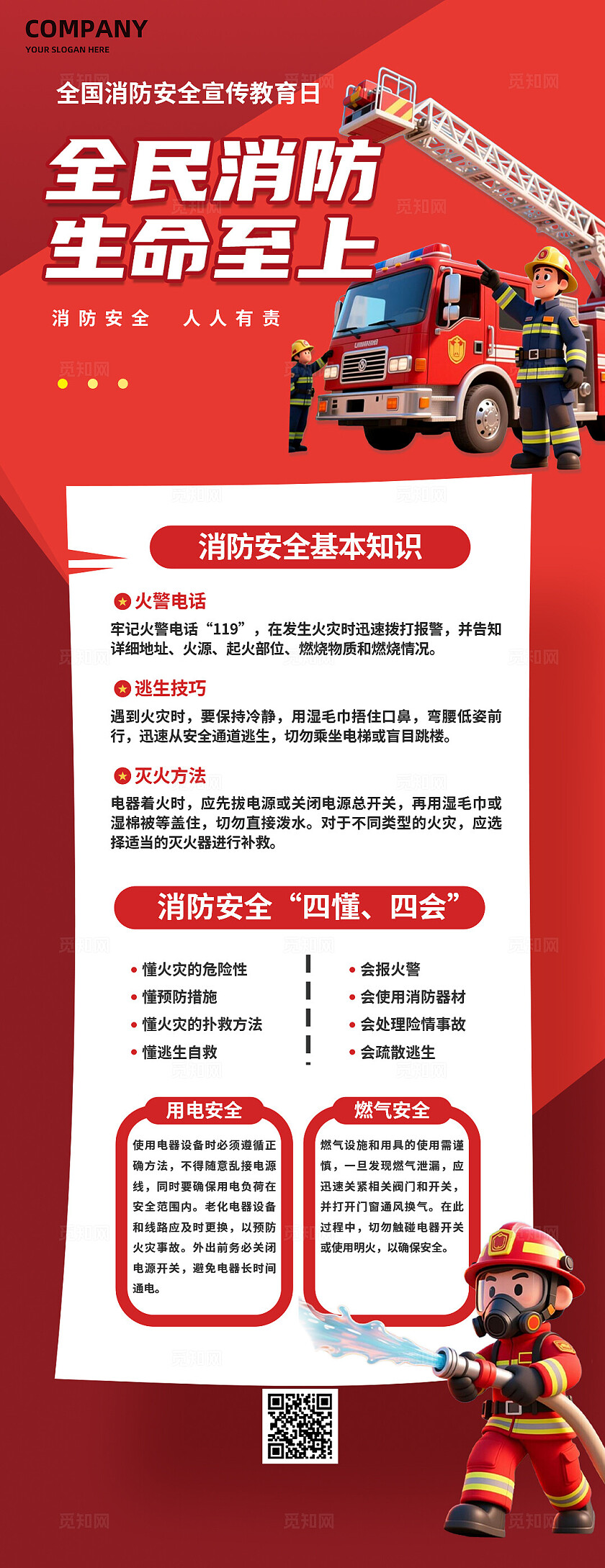 红色大气2025消防安全宣传月消防知识科普宣传长图