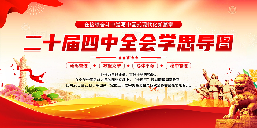 红色简约光效风党的二十届四中全会公报学思导图宣传栏