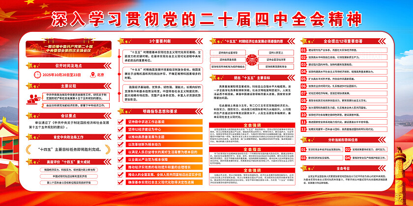 简单大气蓝色党建学习贯彻党的二十届四中全会精神宣传展板