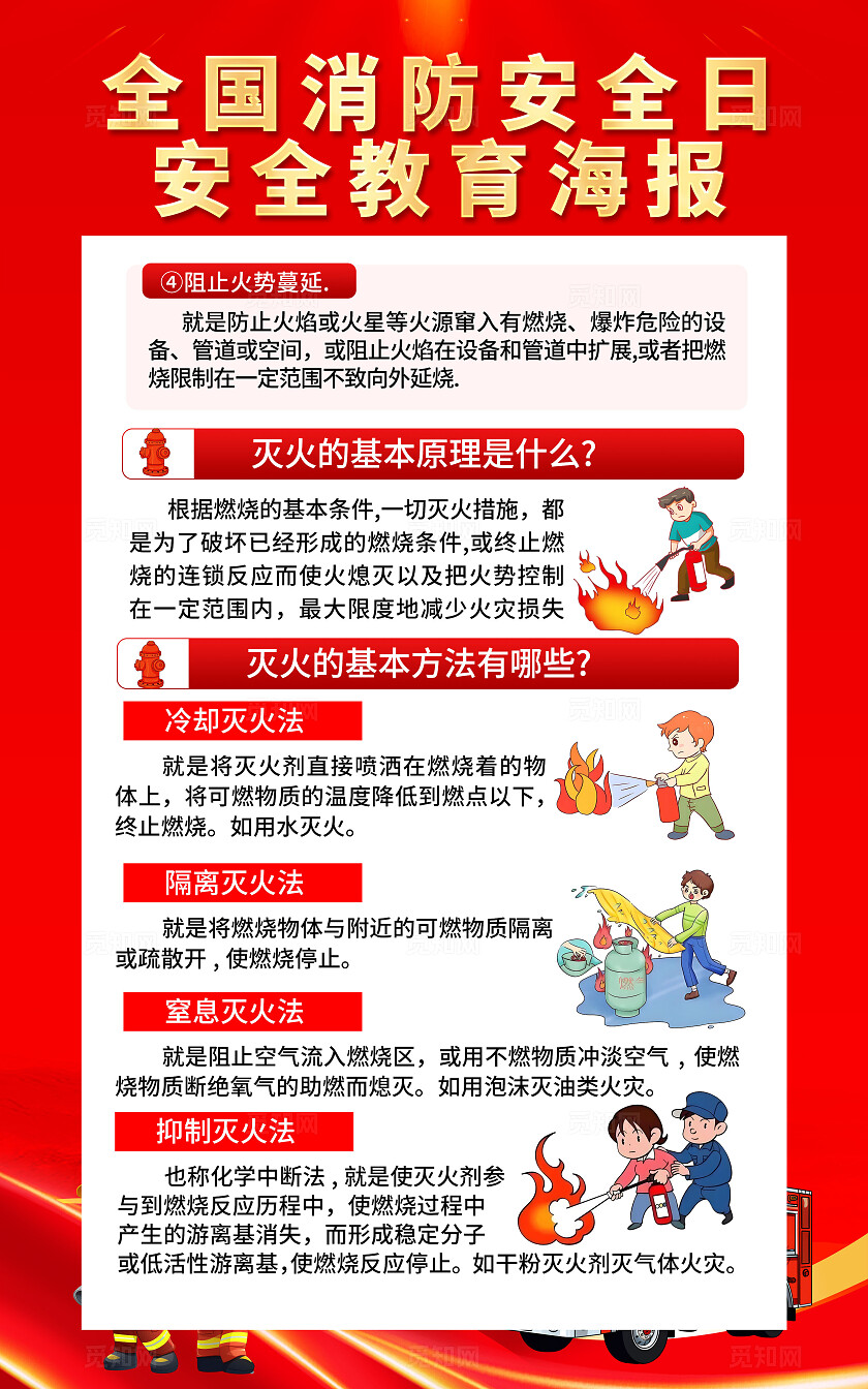 红色大气全国消防日宣传海报全国消防日展板