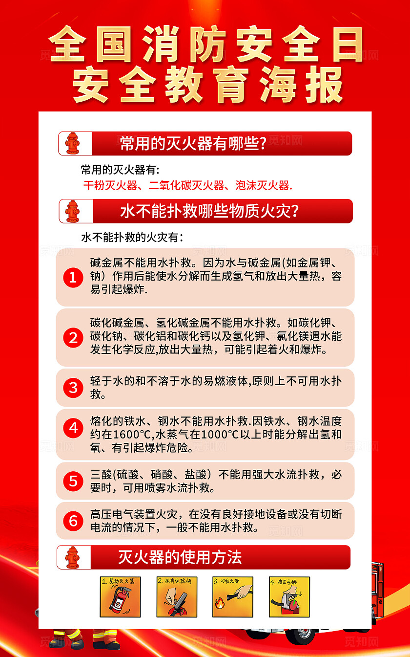 红色大气全国消防日宣传海报全国消防日展板