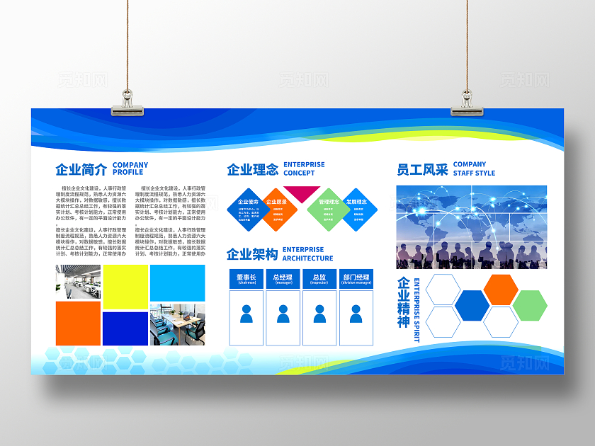 蓝色简约清新企业简介企业文化文化展板设计企业背景
