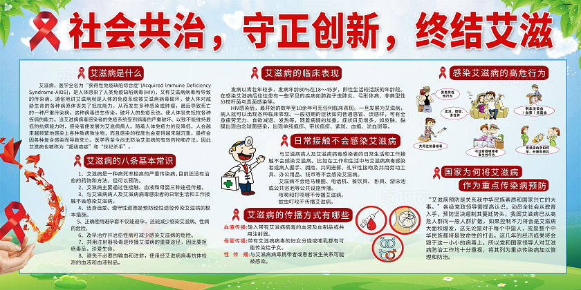 蓝色渐变简约风2025年世界艾滋病日宣传栏展板设计模板