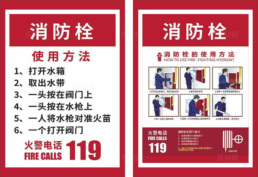 红色消防栓使用方法温馨提示非转曲宣传