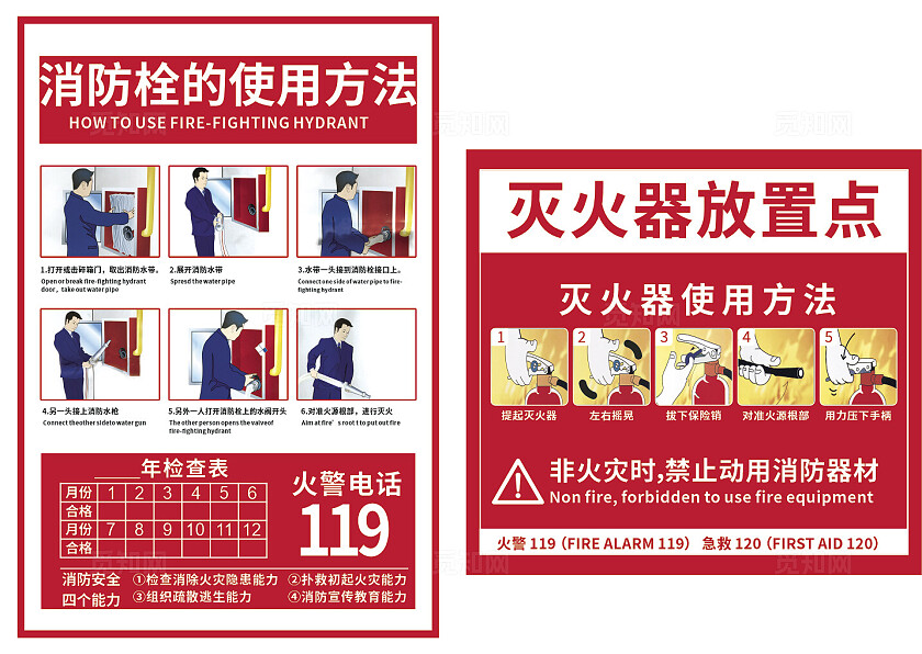 红色消防栓灭火器使用方法温馨提示非转曲宣传
