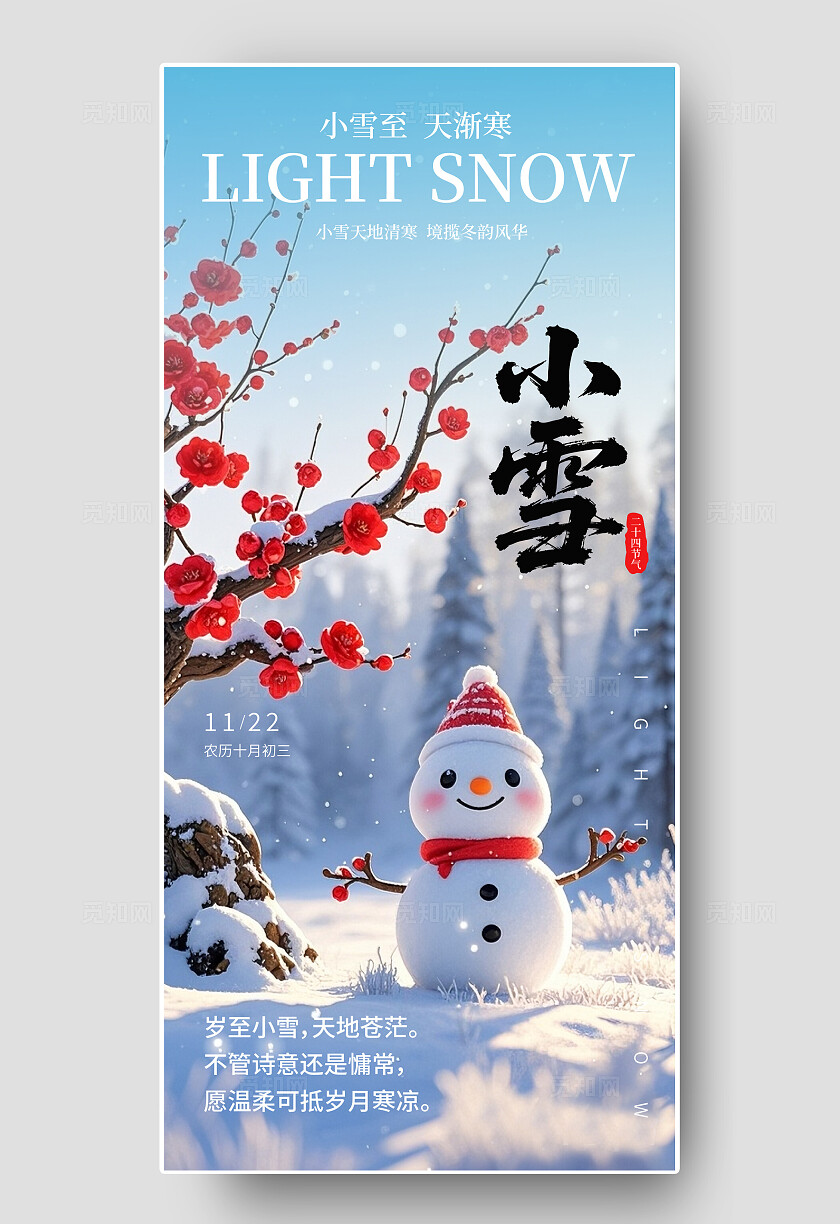 简约创意24节气小雪H5小雪海报