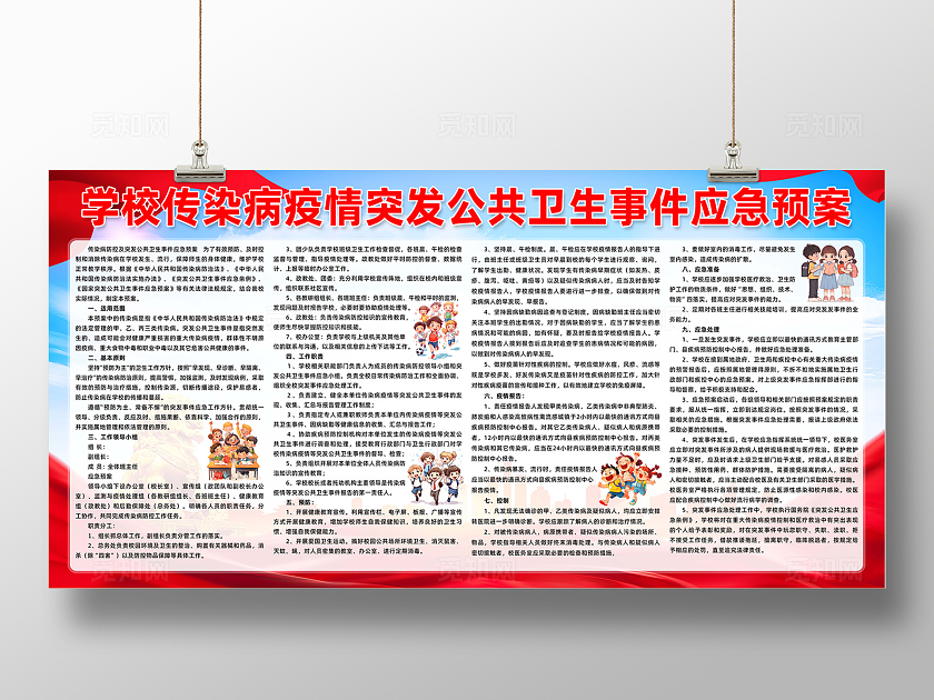 红色大气学校传染病疫情突发公共卫生事件应急预案宣传栏展板