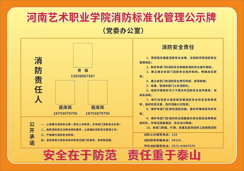 黄色职业学院消防标准化管理告示牌展板非转曲宣传