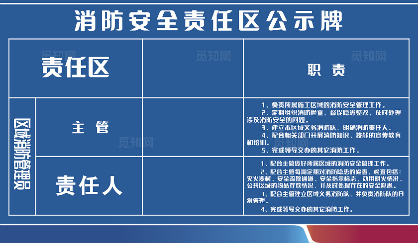 蓝色消防安全责任区公示牌展板非转曲宣传