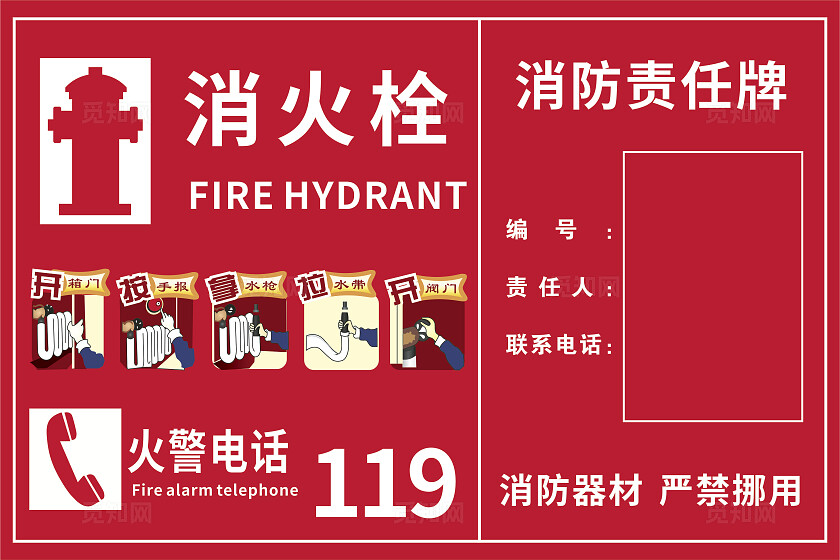 红色消火栓消防责任牌温馨提示非转曲宣传