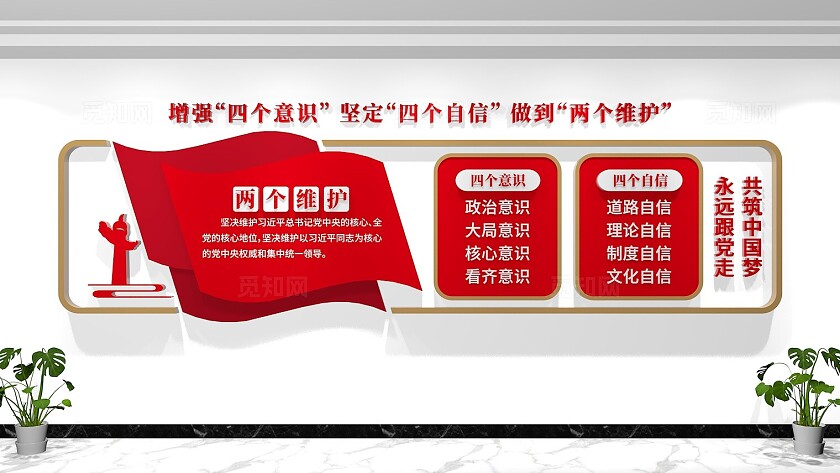 四个意识四个自信两个维护党建文化墙