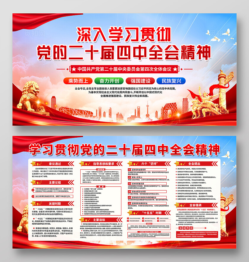 蓝色深入学习贯彻 党的二十届四中全会精神宣传展板设计