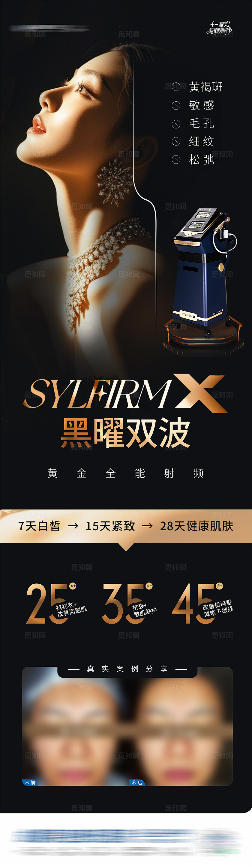 医美黑曜双波黄金微针仪器案例创意海报