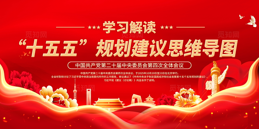 红色大气国潮光效二十届四中全会思维导图宣传栏展板设计模板