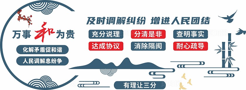 司法调解室中式依法调解和为贵文化墙