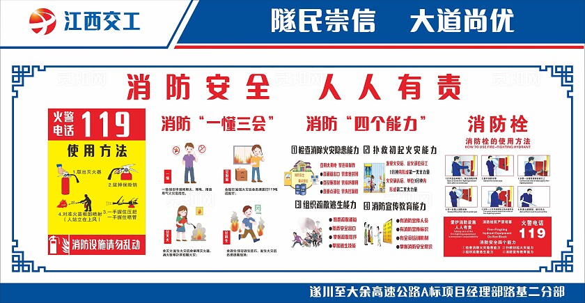 蓝色白色消防安全人人有责宣传展板非转曲